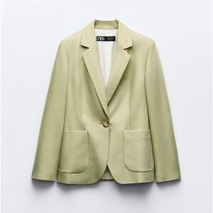 Linen blend shoulder pad blazer